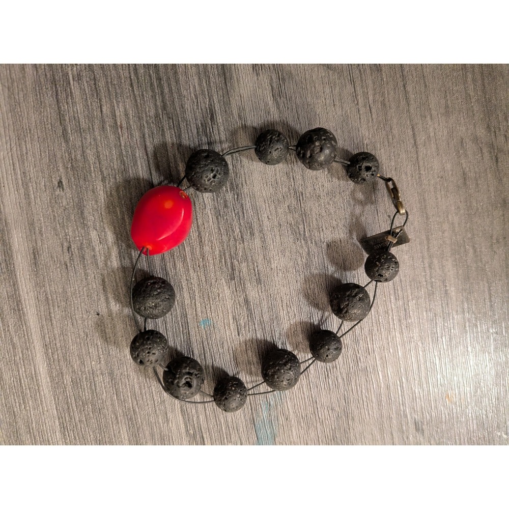 Athens Protasis Greek Lava Rock Beaded Bracelet Black Red‎ Volcanic Stone Boho